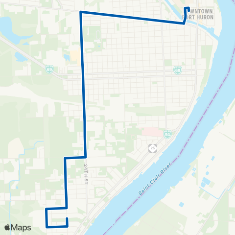 Blue Water Area Transit Route 1 map