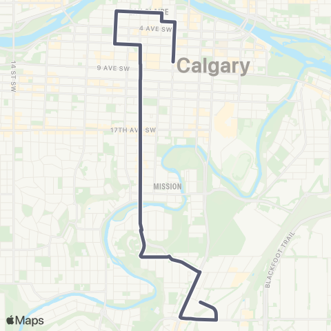 Calgary Transit Eau Claire / Parkhill map