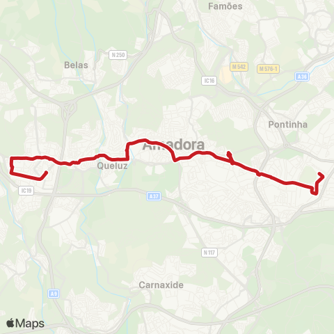 Carris Metropolitana Colégio Militar (Metro) - Massamá (Casal Do Olival) via Amadora Este (Metro) map