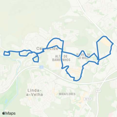 Carris Metropolitana Carnaxide via Outurela | Circular map