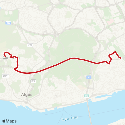 Carris Metropolitana Carnaxide (Av Portugal) - Marquês Pombal (Metro) map