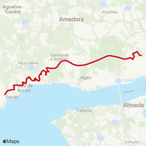 Carris Metropolitana Marquês Pombal (Metro) - Oeiras (Estação Norte) map