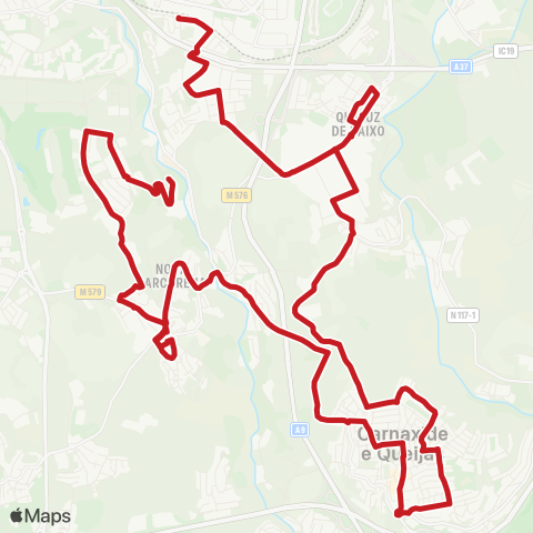 Carris Metropolitana Massamá-Barcarena (Estação Sul) - Barcarena (Fábrica Pólvora) map