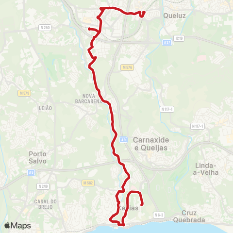 Carris Metropolitana Caxias (Est. Prisional) - Monte Abraão (Estação) map