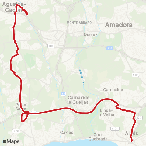 Carris Metropolitana Algés (Estação) - Agualva-Cacém (Estação) via A5 map