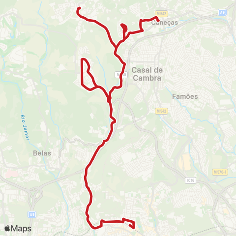 Carris Metropolitana Amadora (Estação Norte) - Caneças (Largo Vieira Caldas) map