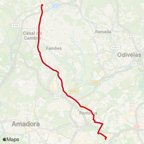 Carris Metropolitana Caneças (Largo Jardim) - Colégio Militar (Metro) map