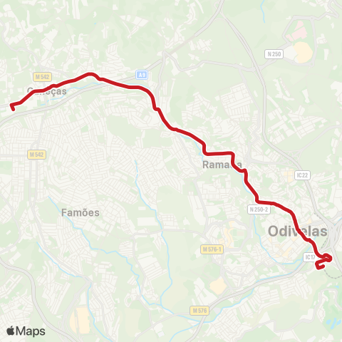 Carris Metropolitana Caneças (Esc. Secundária) - Sr. Roubado (Metro) via Odivelas (Centro) map