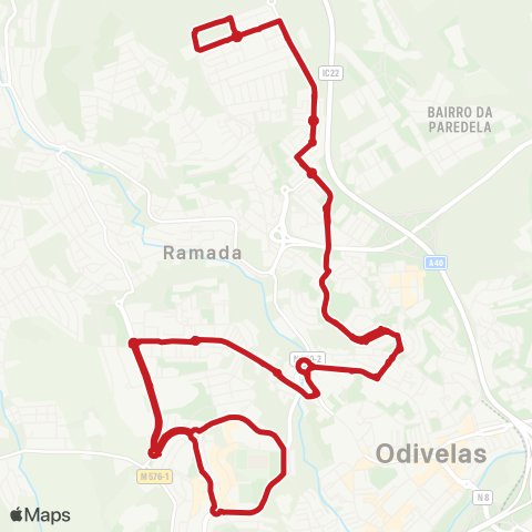 Carris Metropolitana J. Amoreira-Colinas Cruzeiro | Circulacao map