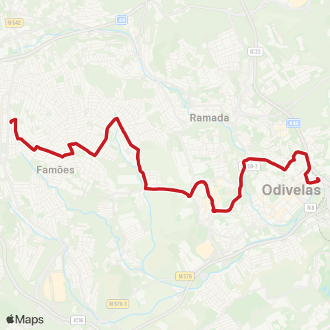 Carris Metropolitana Casal De Cambra (C. Saúde) - Odivelas (Metro) via Bairro Sol Nascente map