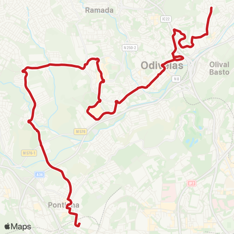 Carris Metropolitana Odivelas (Metro) - Pontinha (Metro) map