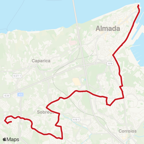 Carris Metropolitana Cacilhas (Terminal) - Caparica (Pilotos) map