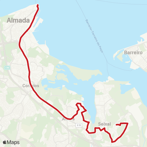 Carris Metropolitana Cacilhas (Terminal) - Paio Pires (Farinheiras) map