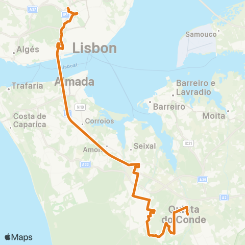 Carris Metropolitana Lisboa (Sete Rios) - Quinta Do Conde map