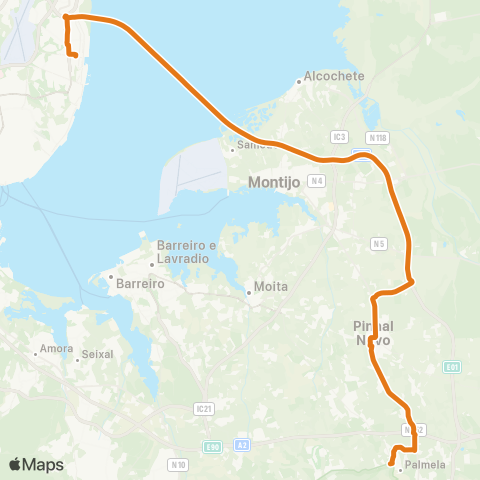 Carris Metropolitana Lisboa (Oriente) - Palmela (Terminal) map