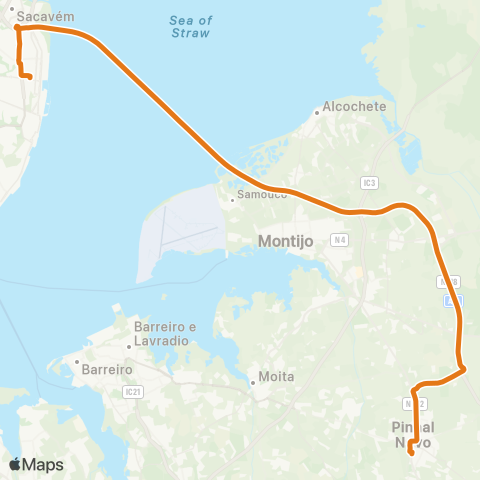 Carris Metropolitana Lisboa (Oriente) - Pinhal Novo map