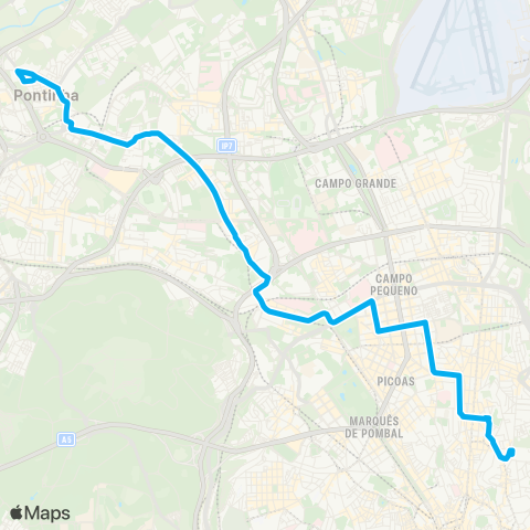 Carris Mq. Pombal - Av. Fontes P. Melo - Estr. Militar (Escorpiões) map