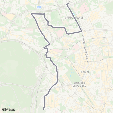 Carris Av. Forças Armadas - R. A. A. Machado / R. Tomás Fonseca map