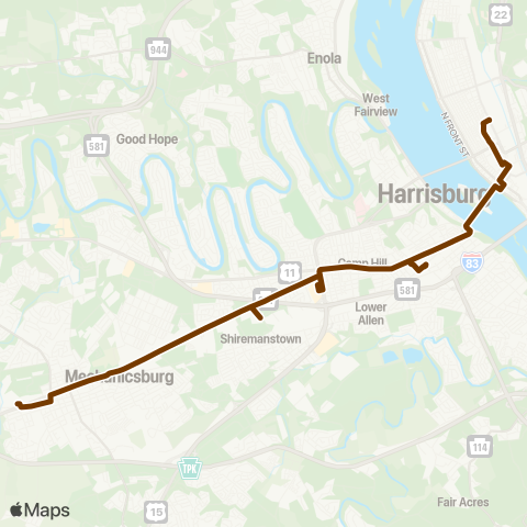 rabbittransit - Capital Region Mechanicsburg map