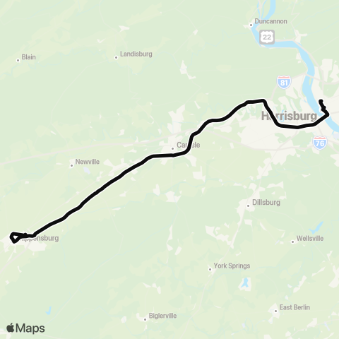 rabbittransit - Capital Region Shippensburg/Newville/Carlisle/Harrisburg map