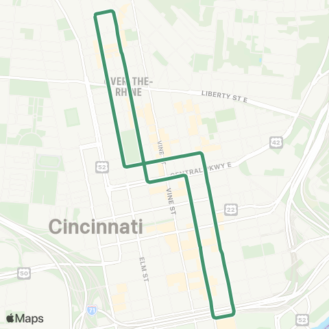 Cincinnati Bell Connector Streetcar - OTR - Banks map