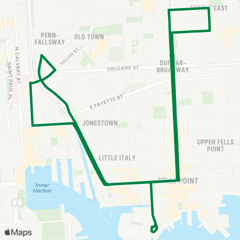 Charm City Circulator Green Route map