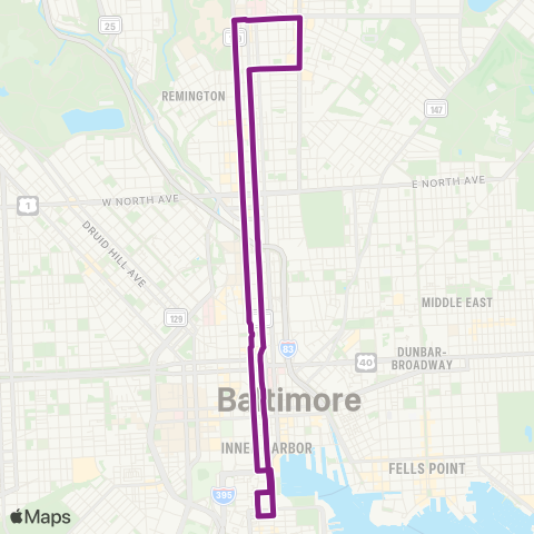 Charm City Circulator Purple Route map