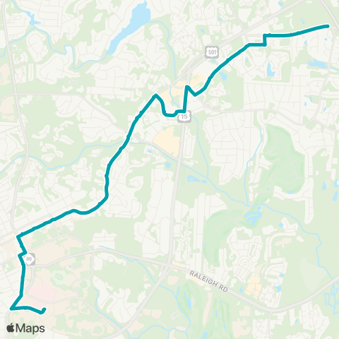 Chapel Hill Transit D - UNC Hospitals / Franklin St / Old Durham Rd map