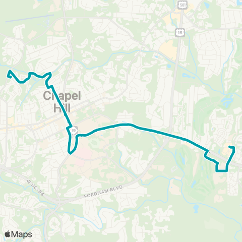 Chapel Hill Transit N - Estes Pk / UNC Hospitals / Meadowmont map