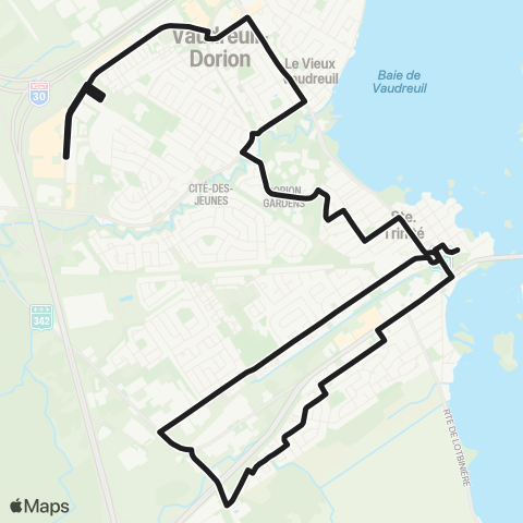 exo La Presqu'Île Vaudreuil / Gare Dorion via Valois P-G-l map