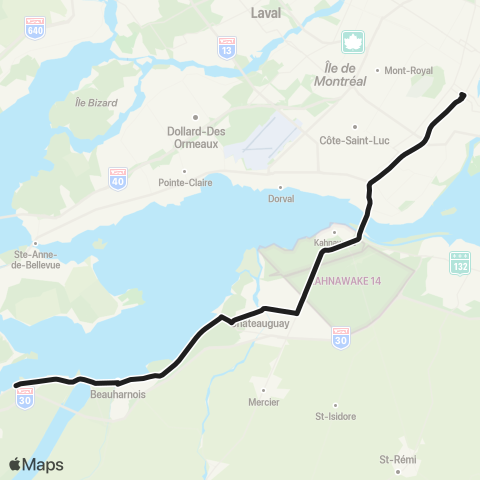 exo Sud-Ouest Châteauguay - Montréal (Centre-Ville) map