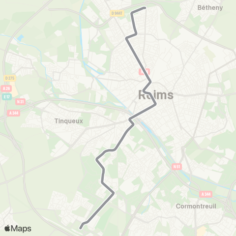 Grand Reims Mobilités Neufchâtel - Hôp. Debré / Gare Champagne TGV map