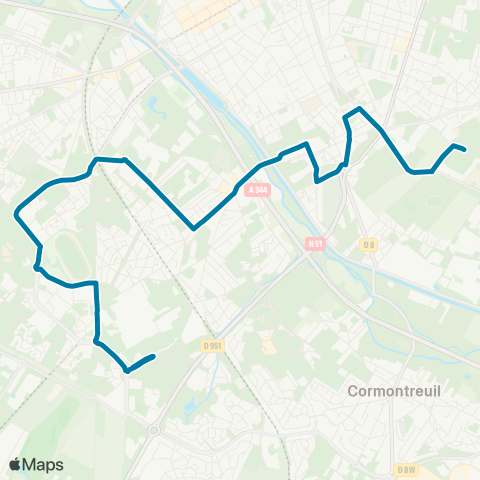 Grand Reims Mobilités MOULIN DE LA HOUSSE  HOPITAL DEBRE map