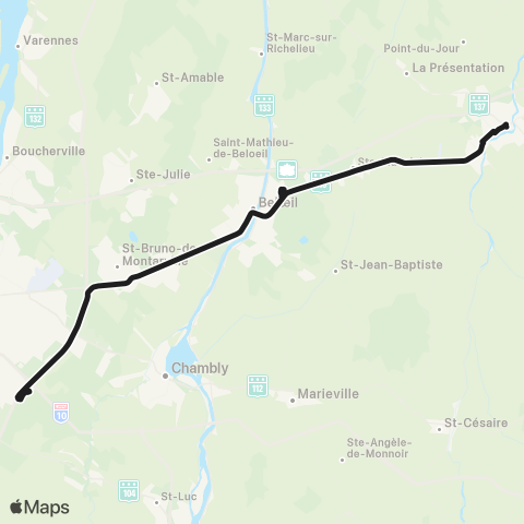 exo Vallée-du-Richelieu Saint-Hyacinthe - Terminus Brossard map