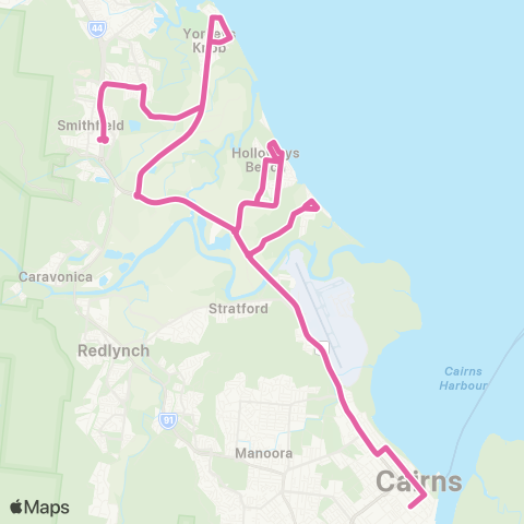 Sunbus Cairns City - Smithfield via Machans Bch and Holloways map