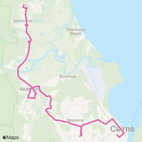 Sunbus Cairns City - JCU via Raintrees map