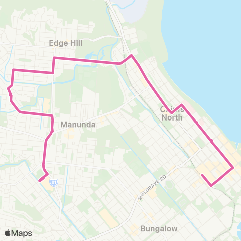 Sunbus Cairns City - Raintrees via Edge Hill map