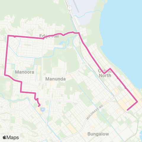 Sunbus Cairns City - Raintrees via Whitfield map