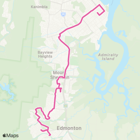 Sunbus Cairns City - Edmonton via Mt Sheridan / Timberlea map