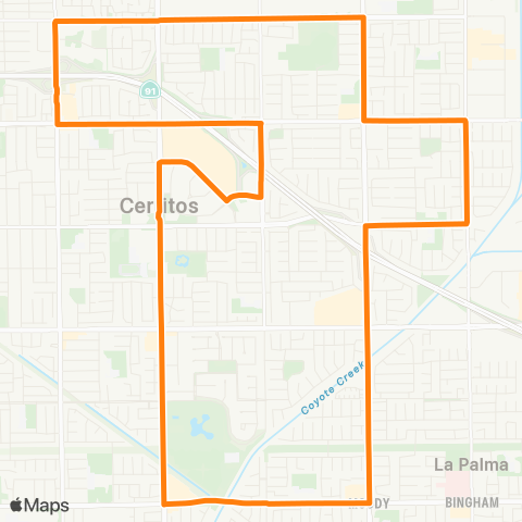 Cerritos on Wheels Route 1 map