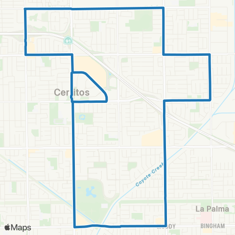 Cerritos on Wheels Route 2 map