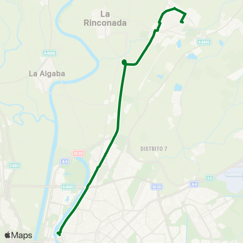 Junta de Andalucia M-111 San José de la Rinconada - Sevilla (Directo Ida) map