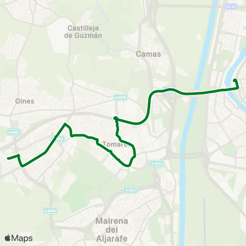 Junta de Andalucia M-164 Sevilla - Bormujos (por Station Eufemia Tomares) (Nocturno) map