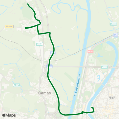 Junta de Andalucia M-170a Santiponce - Sevilla (Servicio Express) map