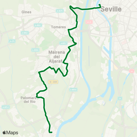 Junta de Andalucia M-142 Coria del Río - Sevilla map