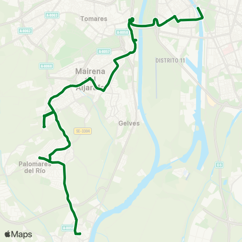 Junta de Andalucia M-152 Coria del Río - Palomares - Sevilla (por Urb Puebl Marqués) map