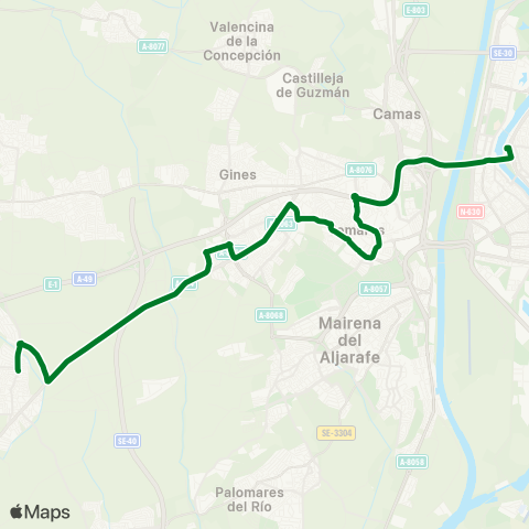 Junta de Andalucia M-157 Bollullos de la Mitación - Sevilla (por Hospital de Bormujos y Tomares) map