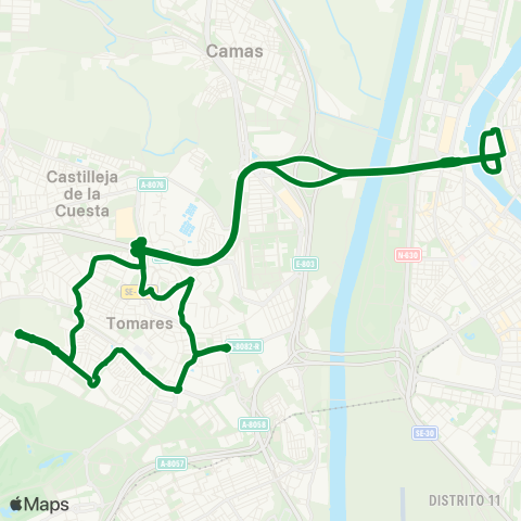 Junta de Andalucia M-161 Circular Sevilla - Tomares (por Rtda Canal Sur) map