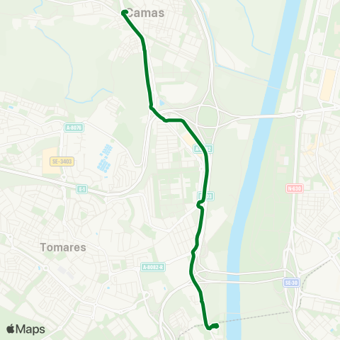 Junta de Andalucia M-173b Camas - San Juan de Aznalfarache (Metro S Juan Bajo) map