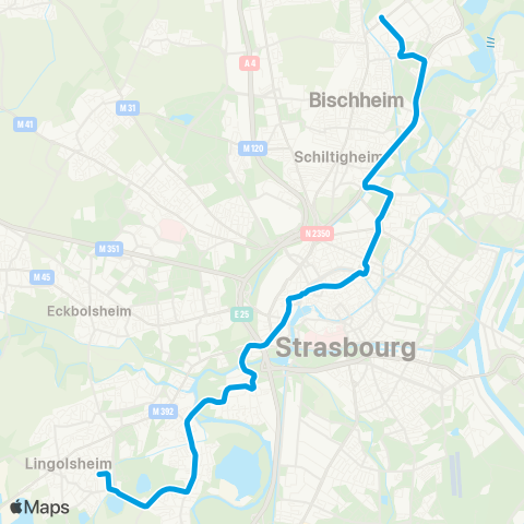 CTS Hoenheim Gare - Lingolsheim Tiergaertel map